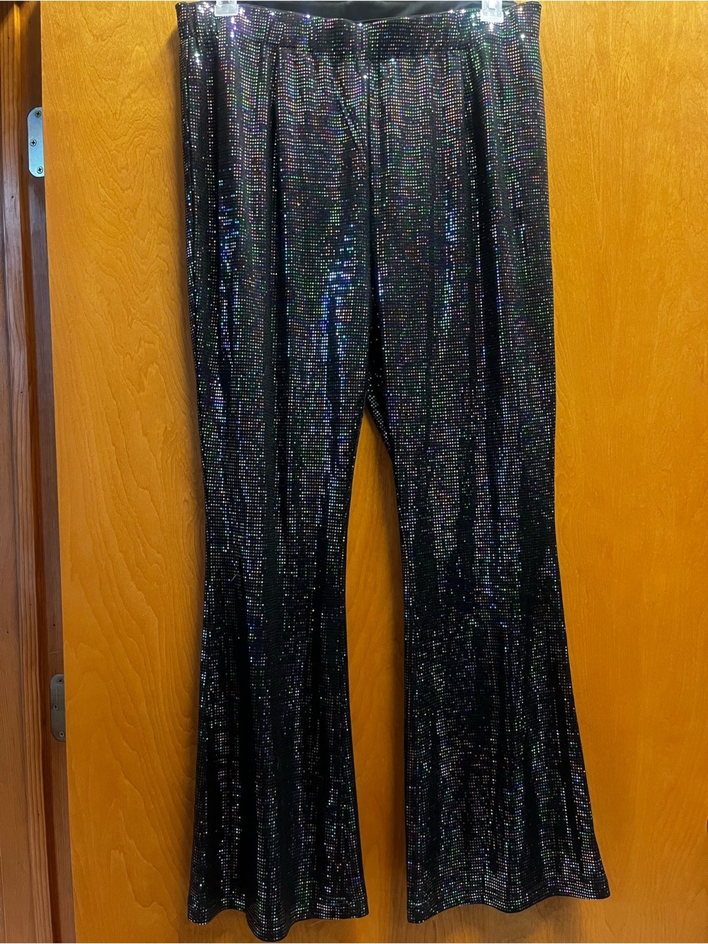 VENUS XL Black Rainbow Metallic Sparkle Flare Pants Disco Party